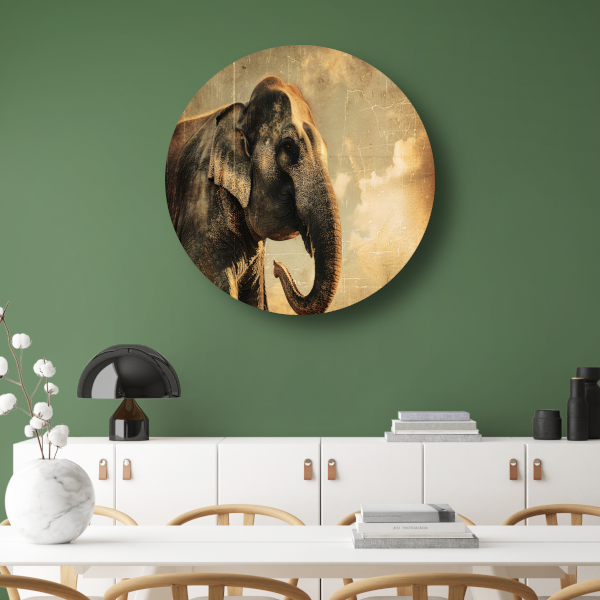 Olifant Tegen Oude Wereldkaart Achtergrond aluminium muurcirkel