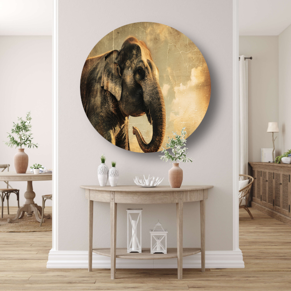 Olifant Tegen Oude Wereldkaart Achtergrond aluminium muurcirkel