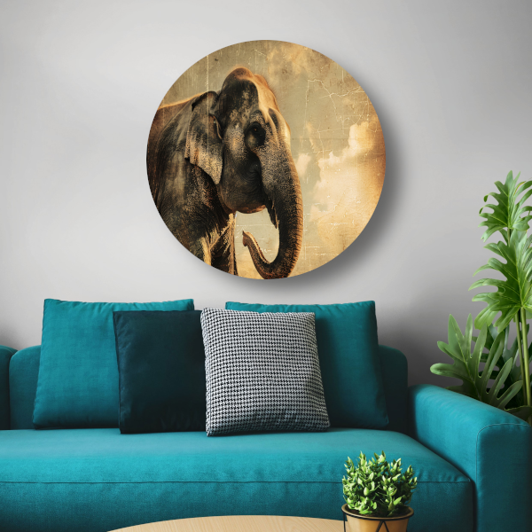 Olifant Tegen Oude Wereldkaart Achtergrond aluminium muurcirkel