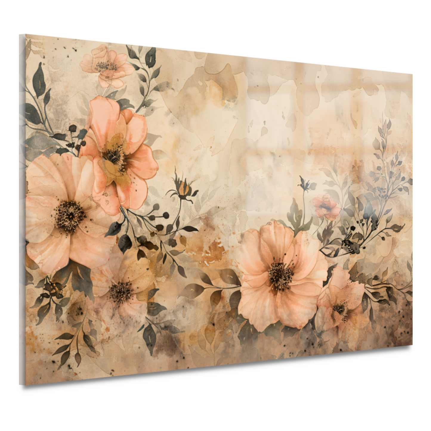 Rustieke Bloemen in Sepia Waterverf acrylglas