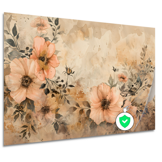 Rustieke Bloemen in Sepia Waterverf poster
