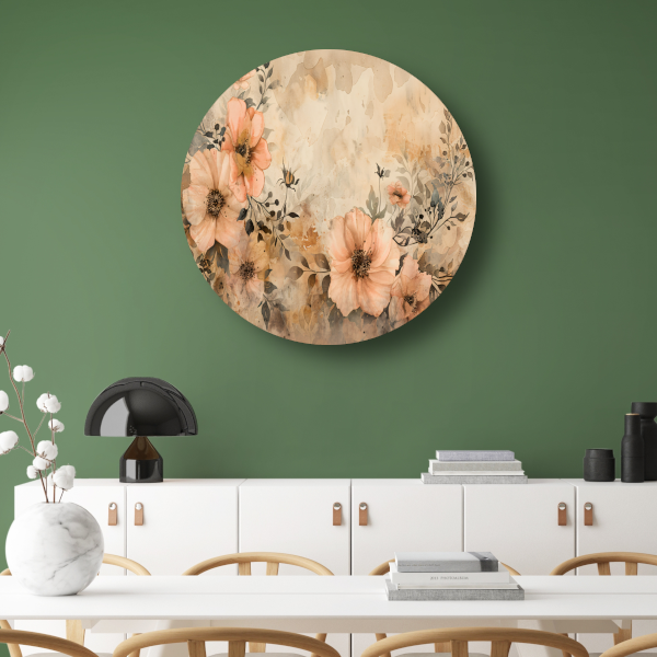 Rustieke Bloemen in Sepia Waterverf forex muurcirkel
