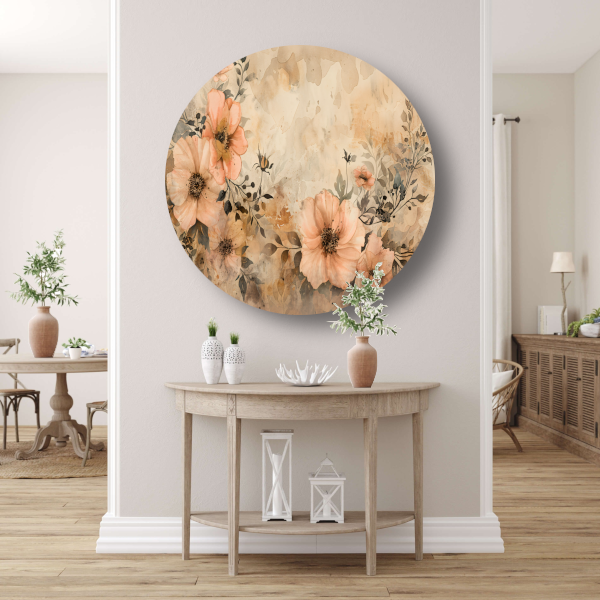 Rustieke Bloemen in Sepia Waterverf forex muurcirkel