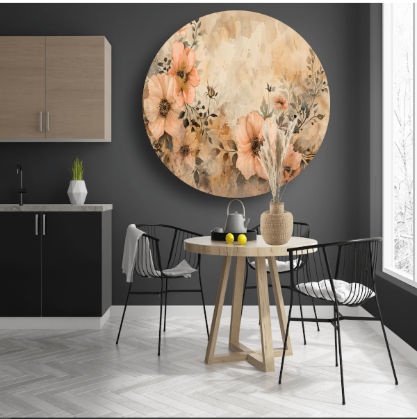 Rustieke Bloemen in Sepia Waterverf forex muurcirkel