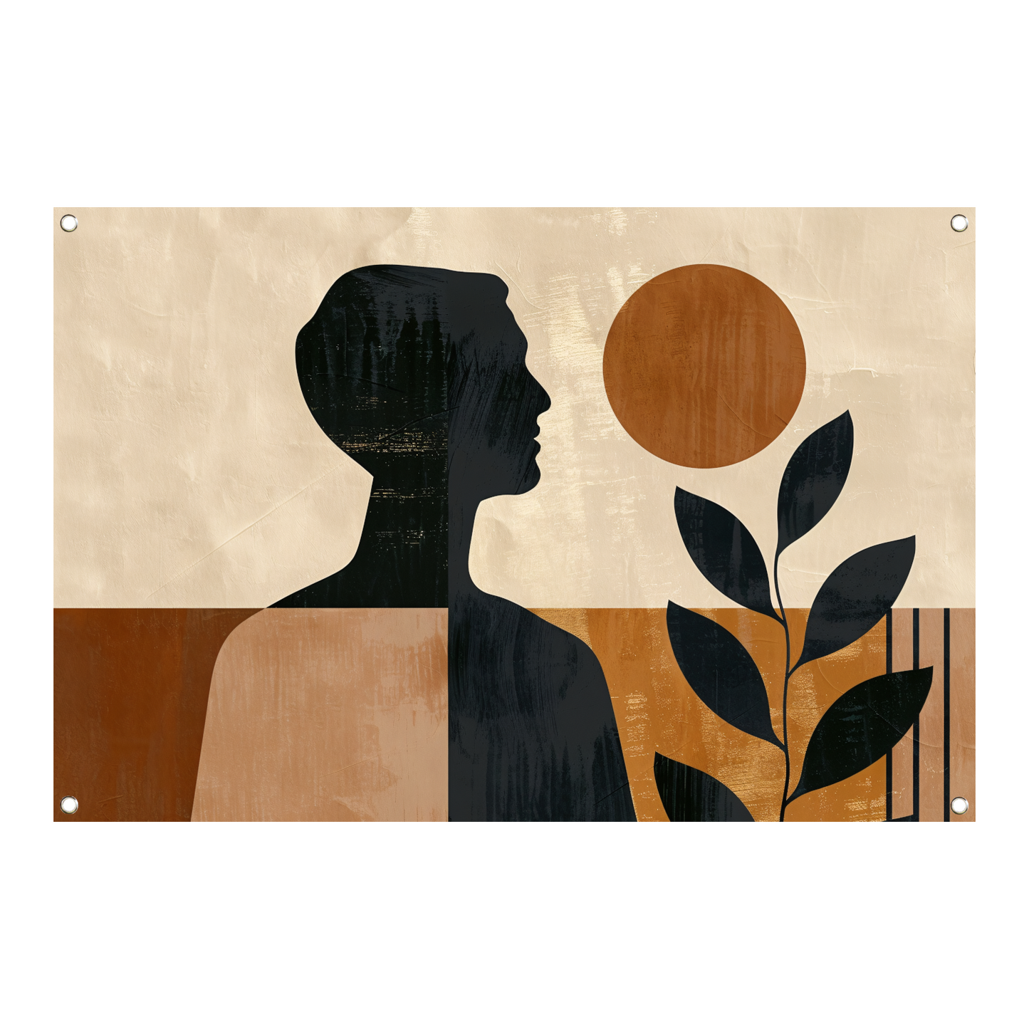 Abstract menselijk profiel met natuurlijke elementen tuinposter