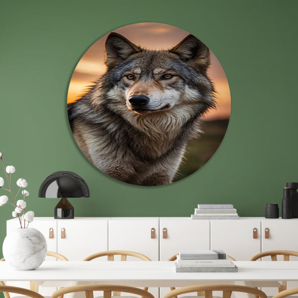 Prachtig wolfportret tijdens zonsondergang forex muurcirkel