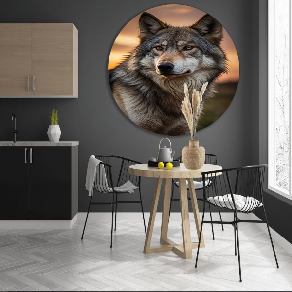 Prachtig wolfportret tijdens zonsondergang forex muurcirkel