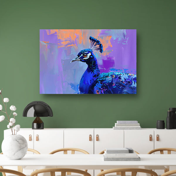 Schilderij van kleurrijke pauw in abstracte stijl poster