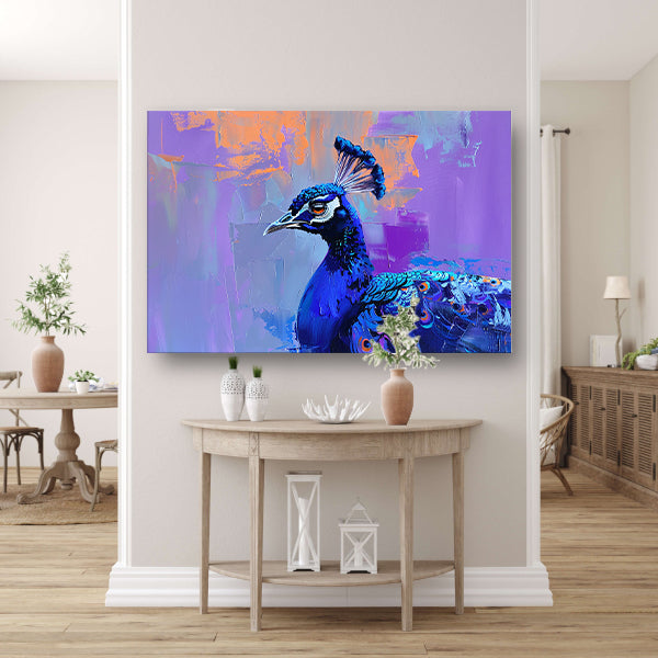 Schilderij van kleurrijke pauw in abstracte stijl poster