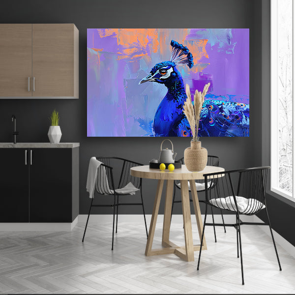 Schilderij van kleurrijke pauw in abstracte stijl poster