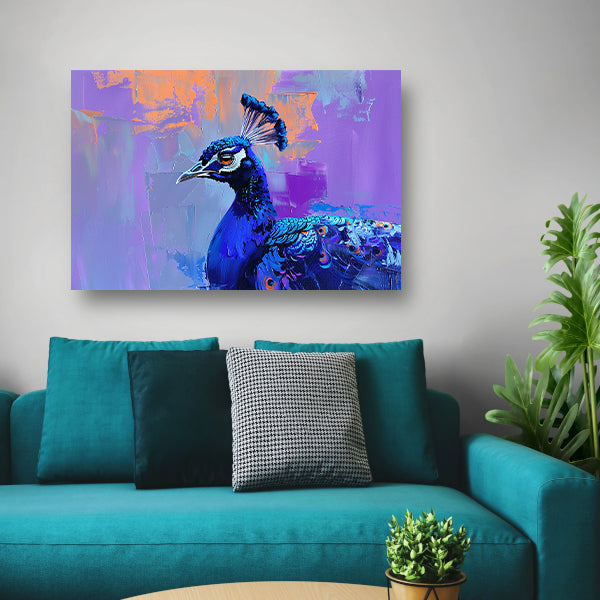 Schilderij van kleurrijke pauw in abstracte stijl poster