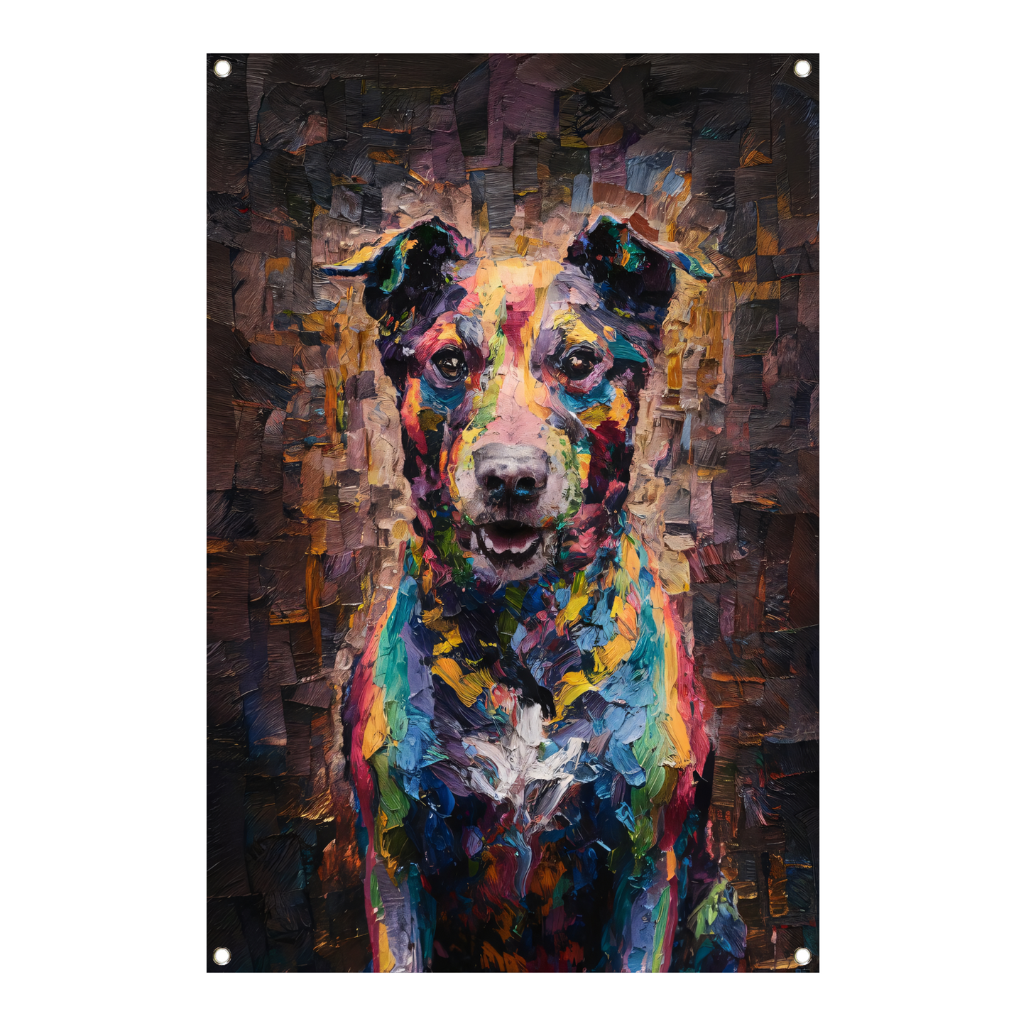 Expressieve kleurrijke hond in moderne kunst tuinposter