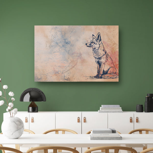 Abstracte lijntekening van vos met kleuren acrylglas