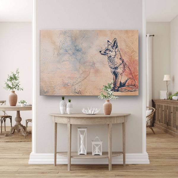 Abstracte lijntekening van vos met kleuren acrylglas