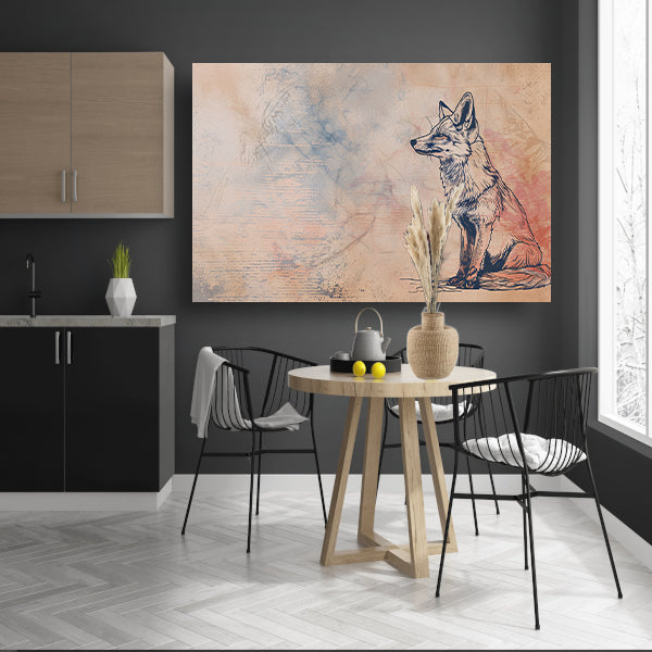 Abstracte lijntekening van vos met kleuren canvas