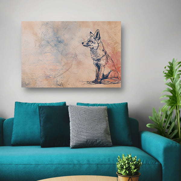 Abstracte lijntekening van vos met kleuren acrylglas