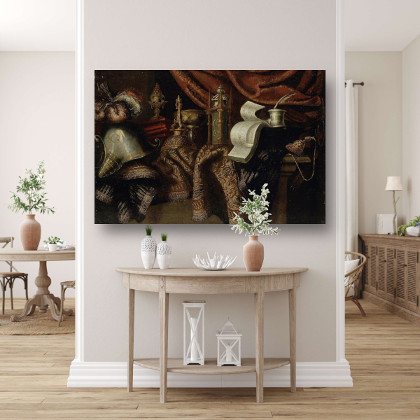 Stilleven met helm - Francesco Maltese canvas met baklijst