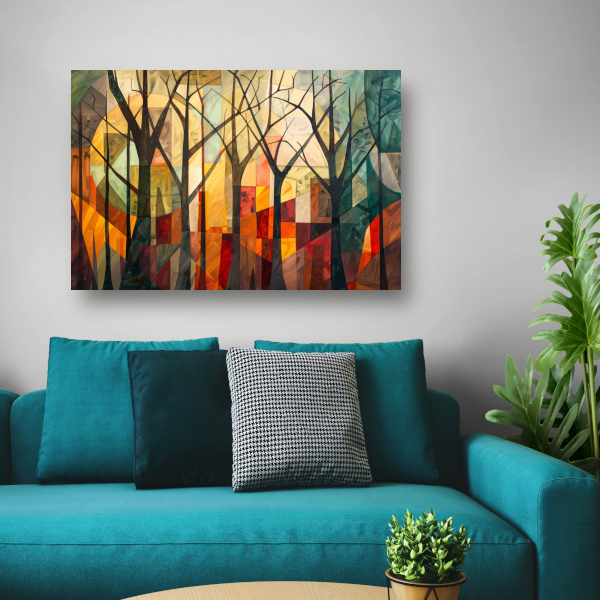 Kubistische Interpretatie van Bomen en Stadsarchitectuur acrylglas