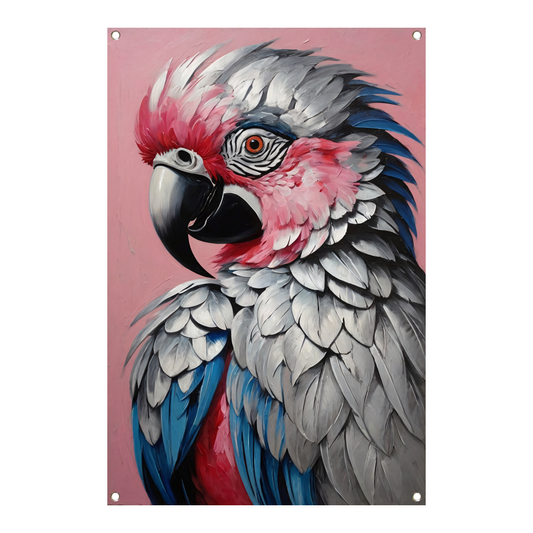 Levendig Papegaaienportret in Roze en Blauw tuinposter