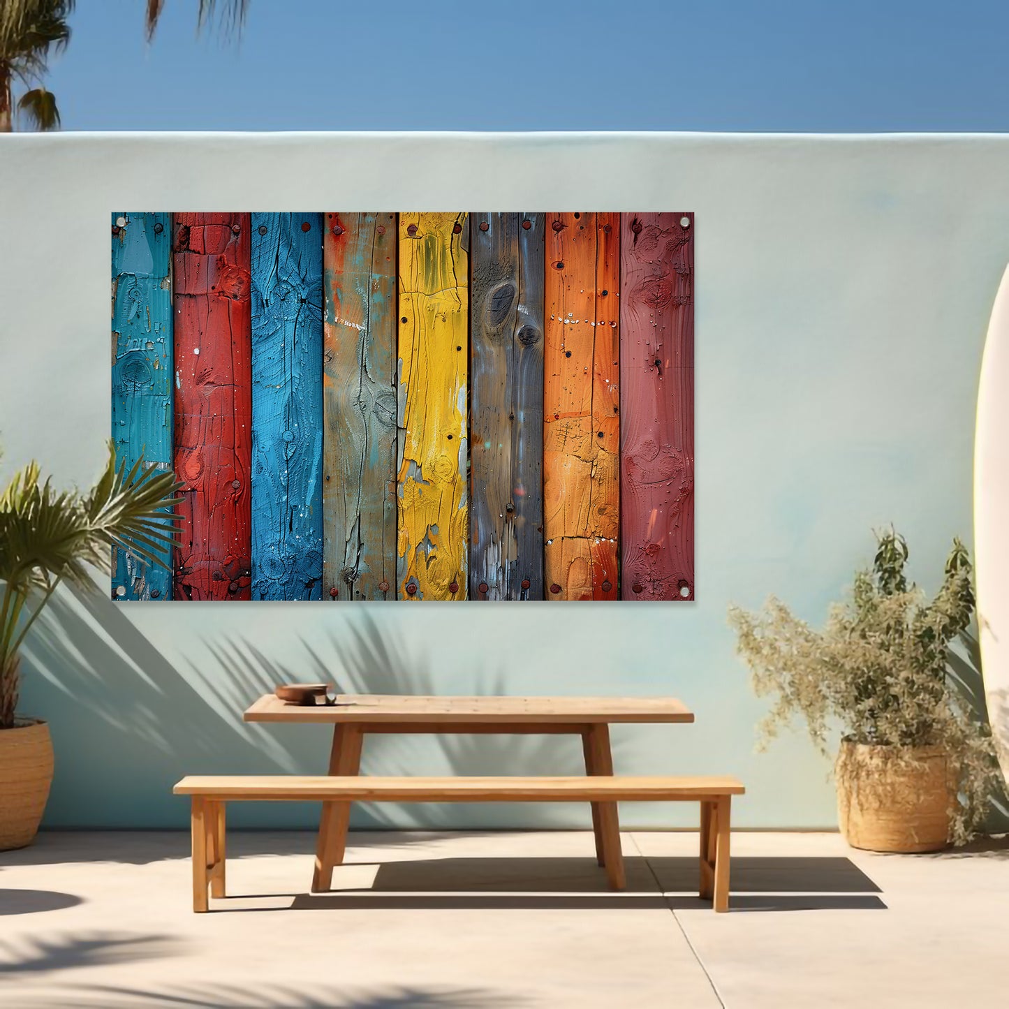 Minimalistisch gekleurde lijnen tuinposter