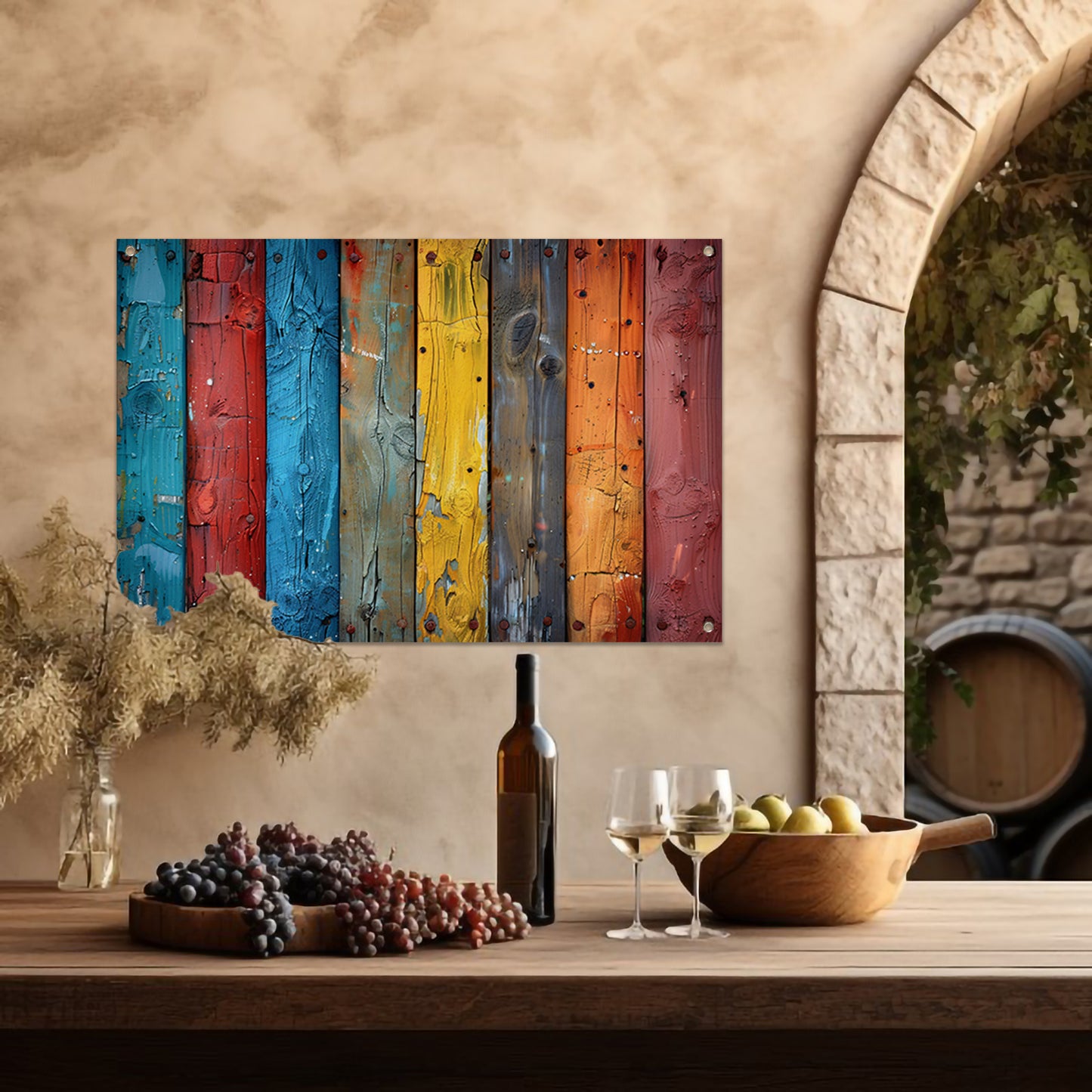Minimalistisch gekleurde lijnen tuinposter