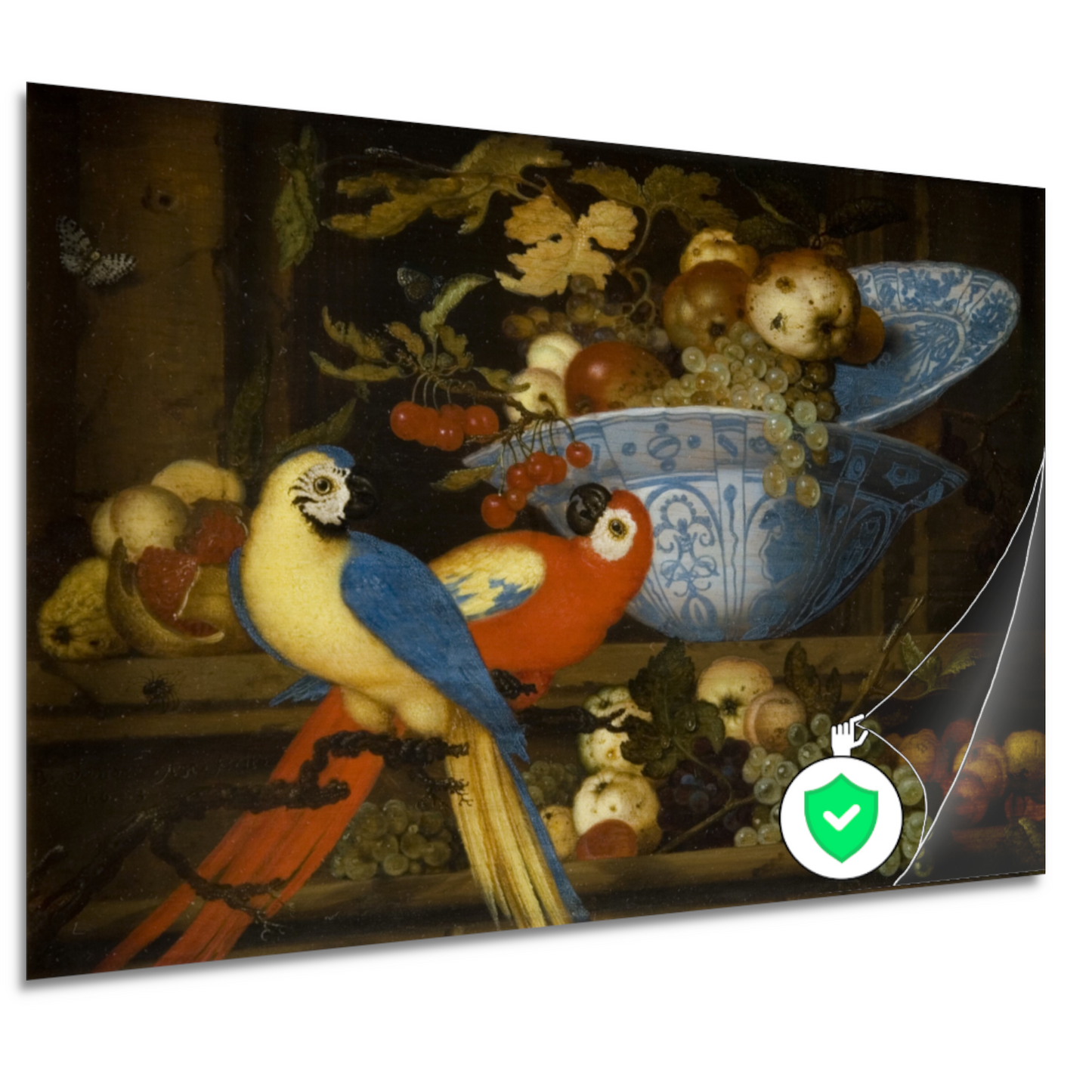 Stilleven met fruit en twee papegaaien - Balthasar van der Ast poster