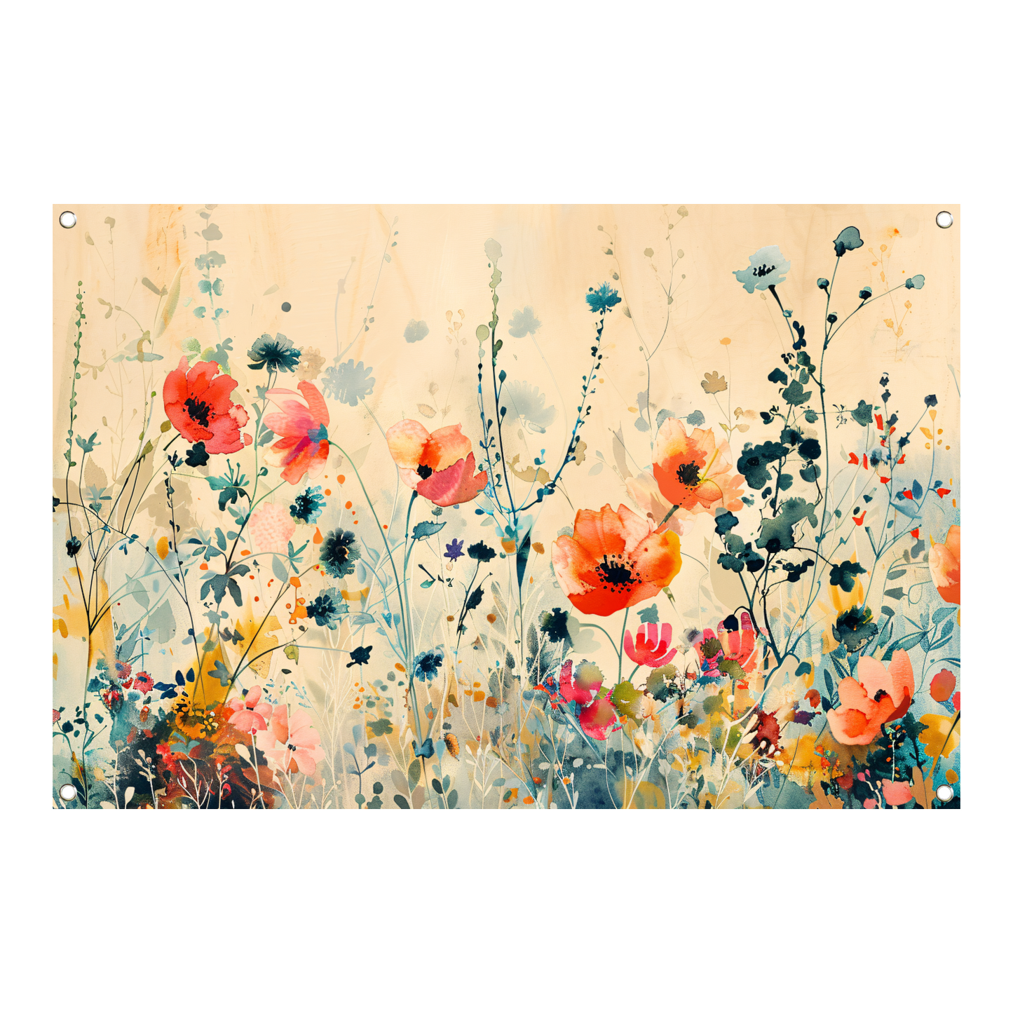 Abstract aquarel schilderij van kleurrijke wilde bloemen tuinposter