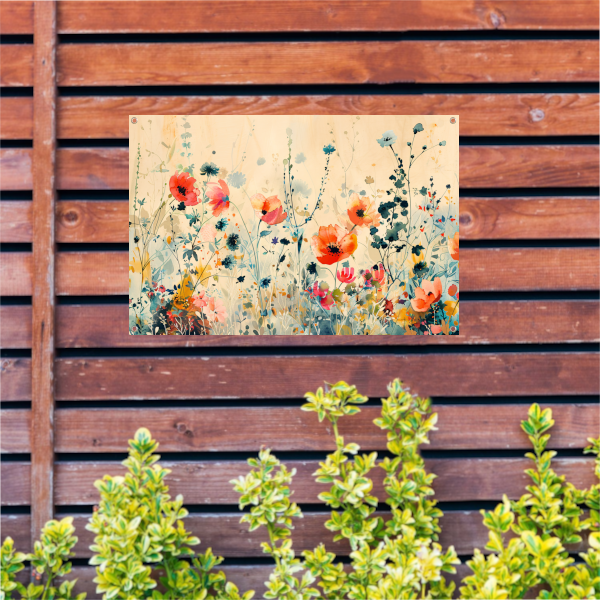 Abstract aquarel schilderij van kleurrijke wilde bloemen tuinposter