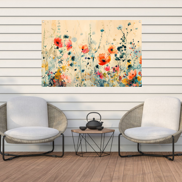 Abstract aquarel schilderij van kleurrijke wilde bloemen tuinposter