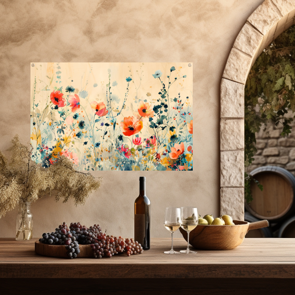 Abstract aquarel schilderij van kleurrijke wilde bloemen tuinposter