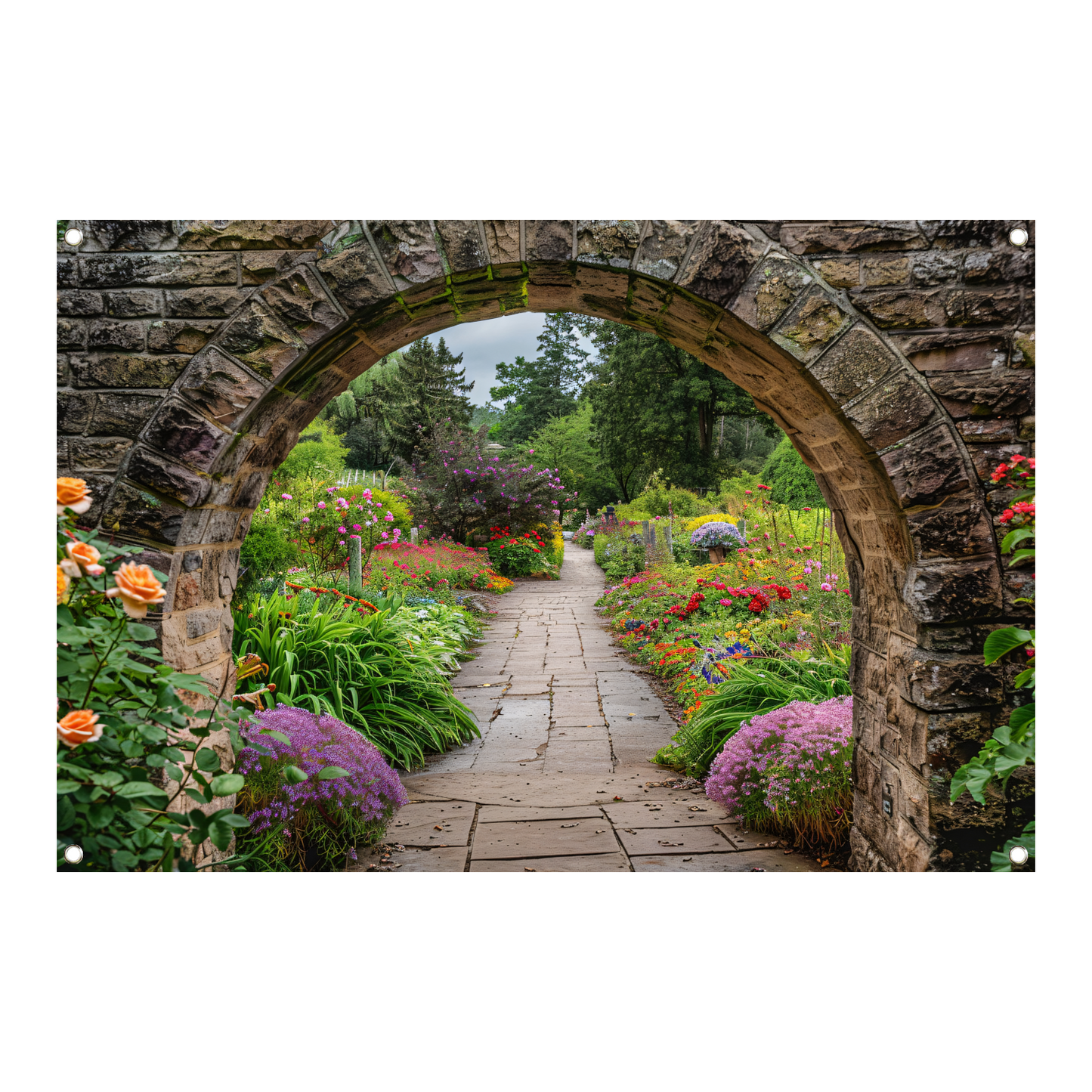 Serene Tuinpoort naar Weelderige Oase tuinposter