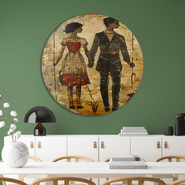 Verstrengelde Liefde met Hart en Hond aluminium muurcirkel