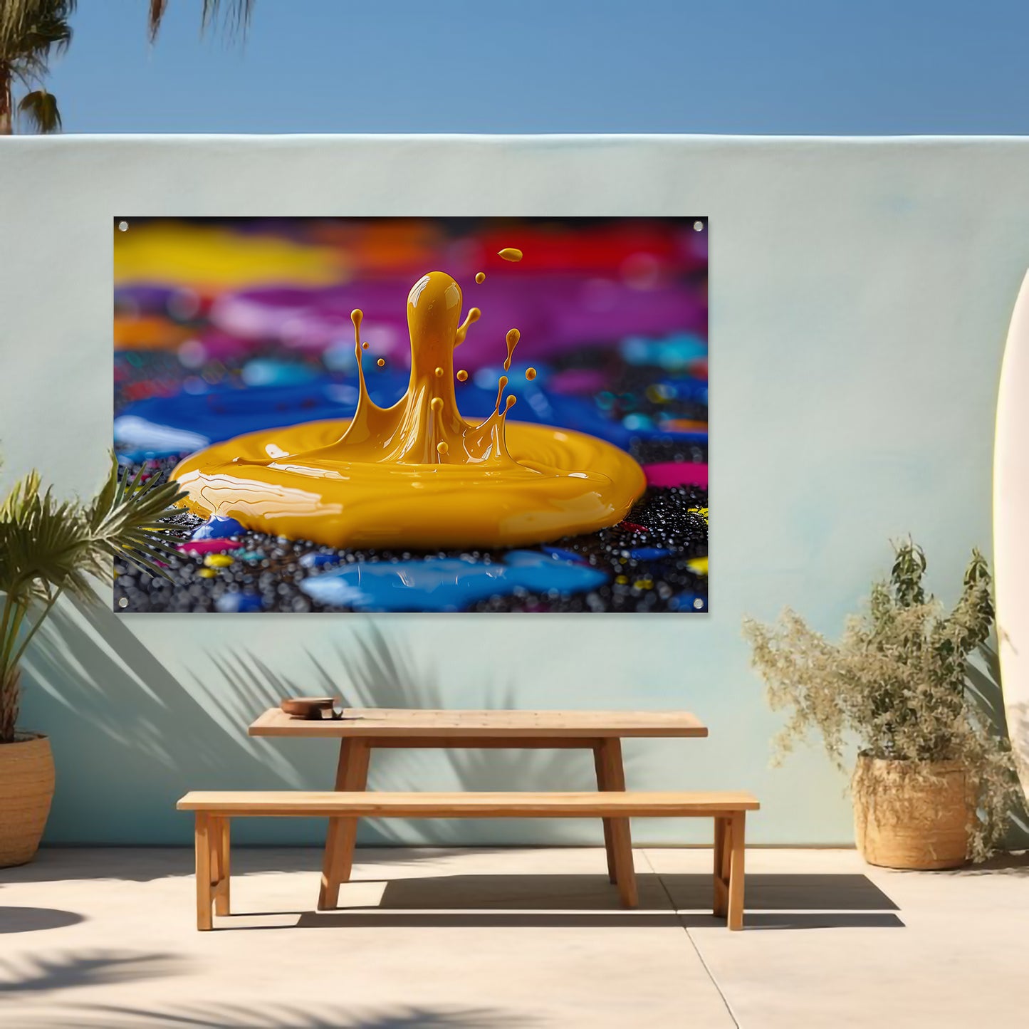Abstract Verfexplosie op Gekleurde Achtergrond tuinposter