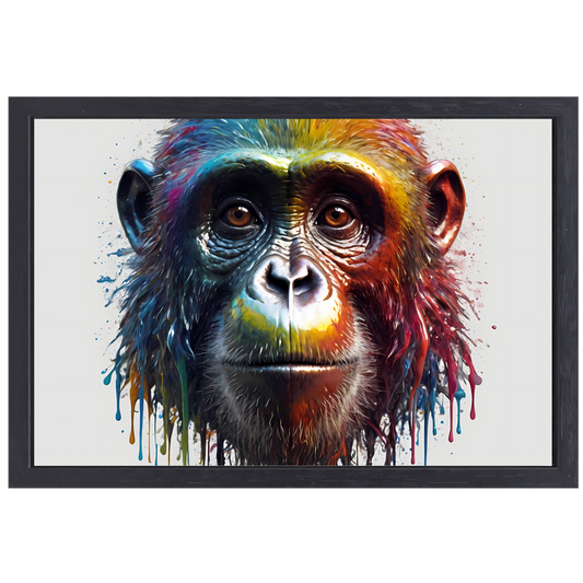 Kleurrijk Portret van een Aap met Verf canvas met baklijst