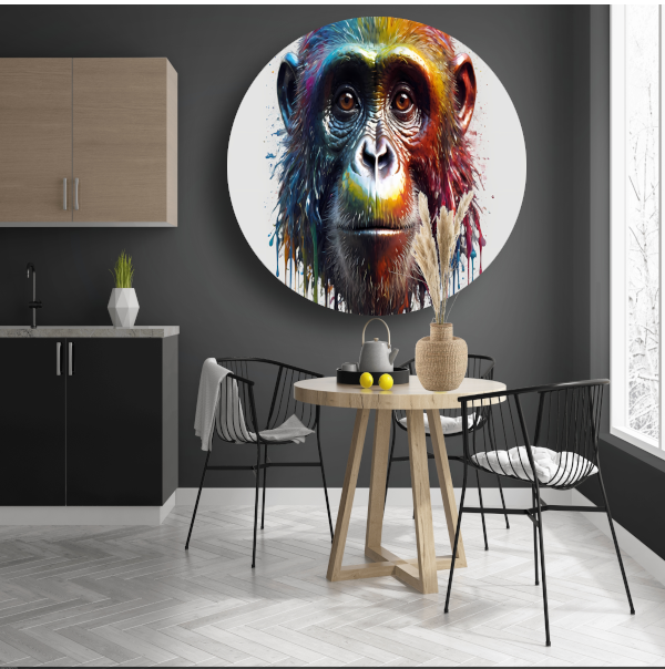 Kleurrijk Portret van een Aap met Verf aluminium muurcirkel