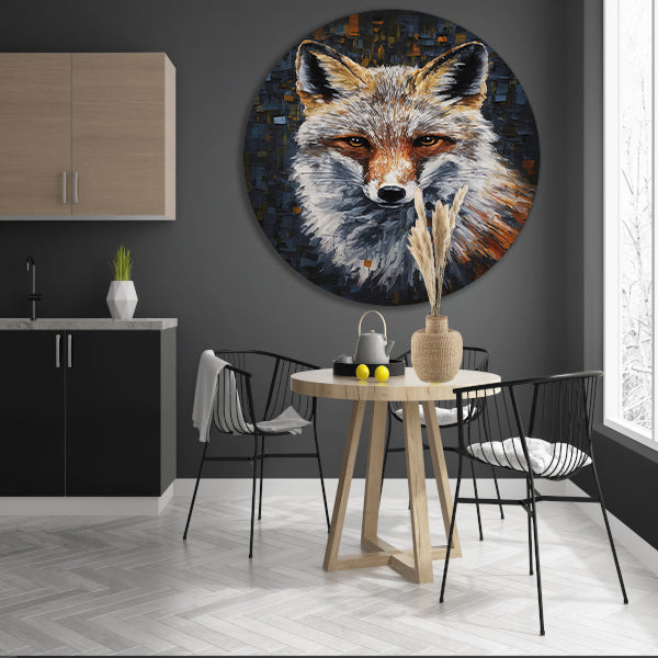 Abstract Expressionistische Vos in Levendige Kleuren aluminium muurcirkel