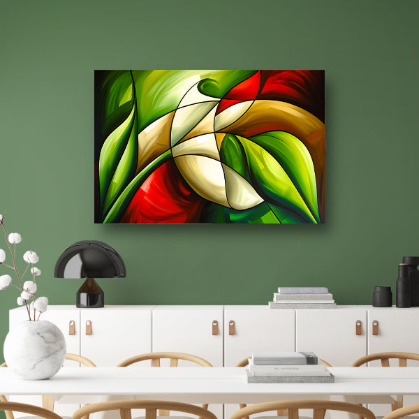 Abstracte kleurrijke roos en bladeren schilderijposter