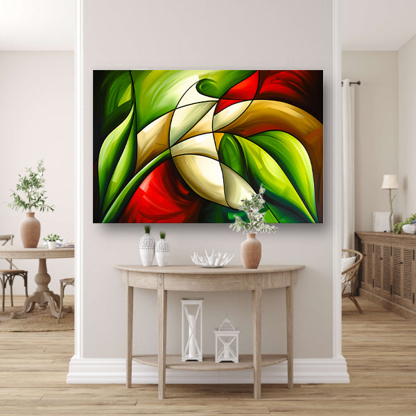 Abstracte kleurrijke roos en bladeren schilderijposter