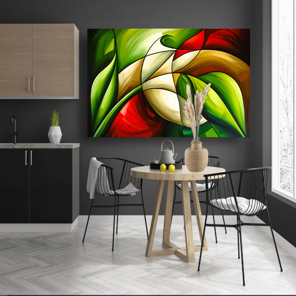 Abstracte kleurrijke roos en bladeren schilderijposter
