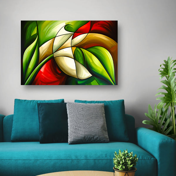 Abstracte kleurrijke roos en bladeren schilderijposter