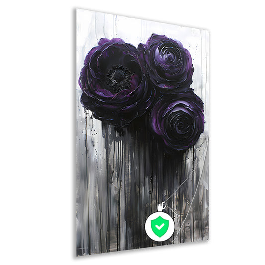 Grote Abstracte Bloemen in Zwart en Paars poster