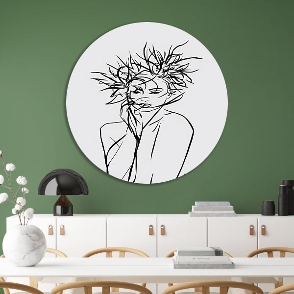 Abstracte expressie van vrouw en natuur aluminium muurcirkel