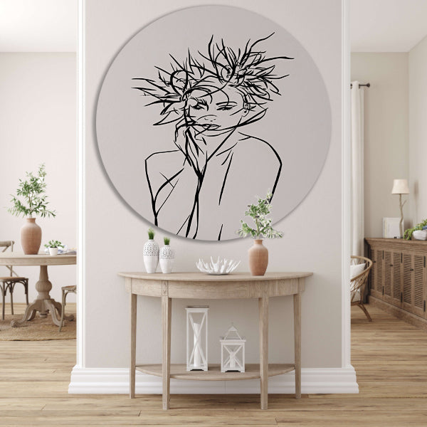 Abstracte expressie van vrouw en natuur aluminium muurcirkel