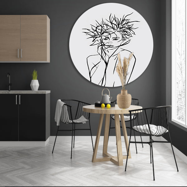 Abstracte expressie van vrouw en natuur aluminium muurcirkel