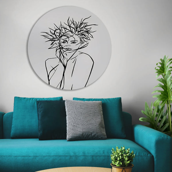 Abstracte expressie van vrouw en natuur aluminium muurcirkel