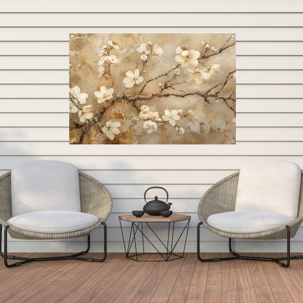 Klassieke Bloesem op Textuurrijke Sepia Achtergrond tuinposter