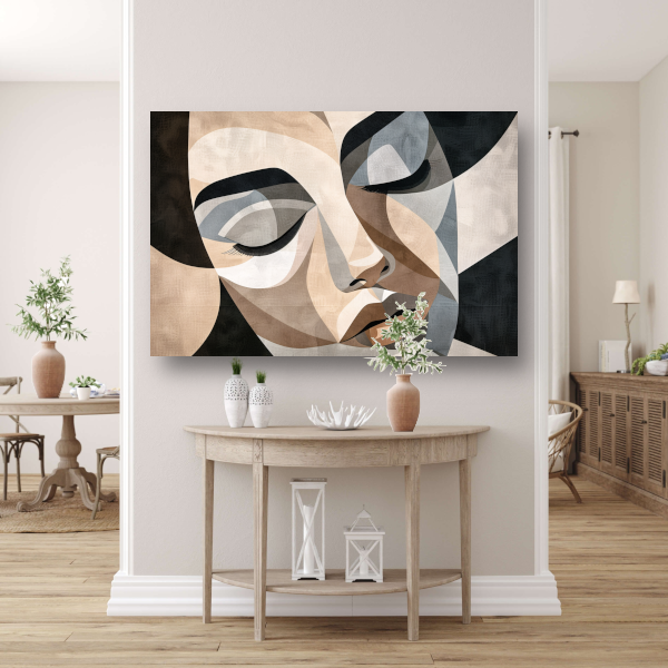 Geometrisch Abstract Gezicht in Sepia acrylglas