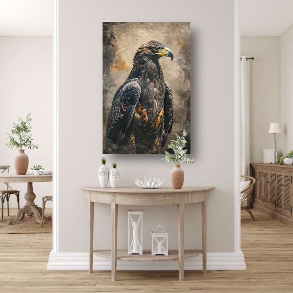 Mysterieuze adelaar met rustieke achtergrond canvas met baklijst
