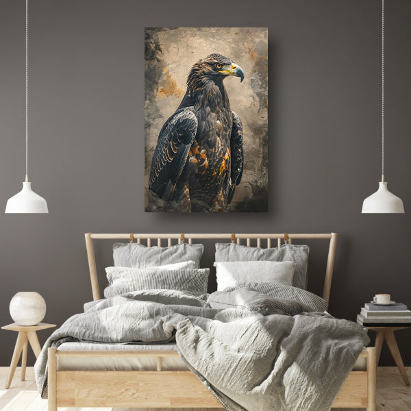 Mysterieuze adelaar met rustieke achtergrond canvas met baklijst