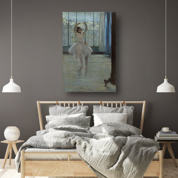 Danser poseren voor een fotograaf - Edgar Degas canvas met baklijst